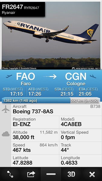 exemple identification avion avec Flightradar24